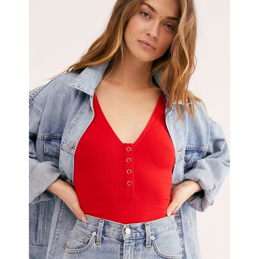 Free People Henley Boho Sexy Thong Bodysuit